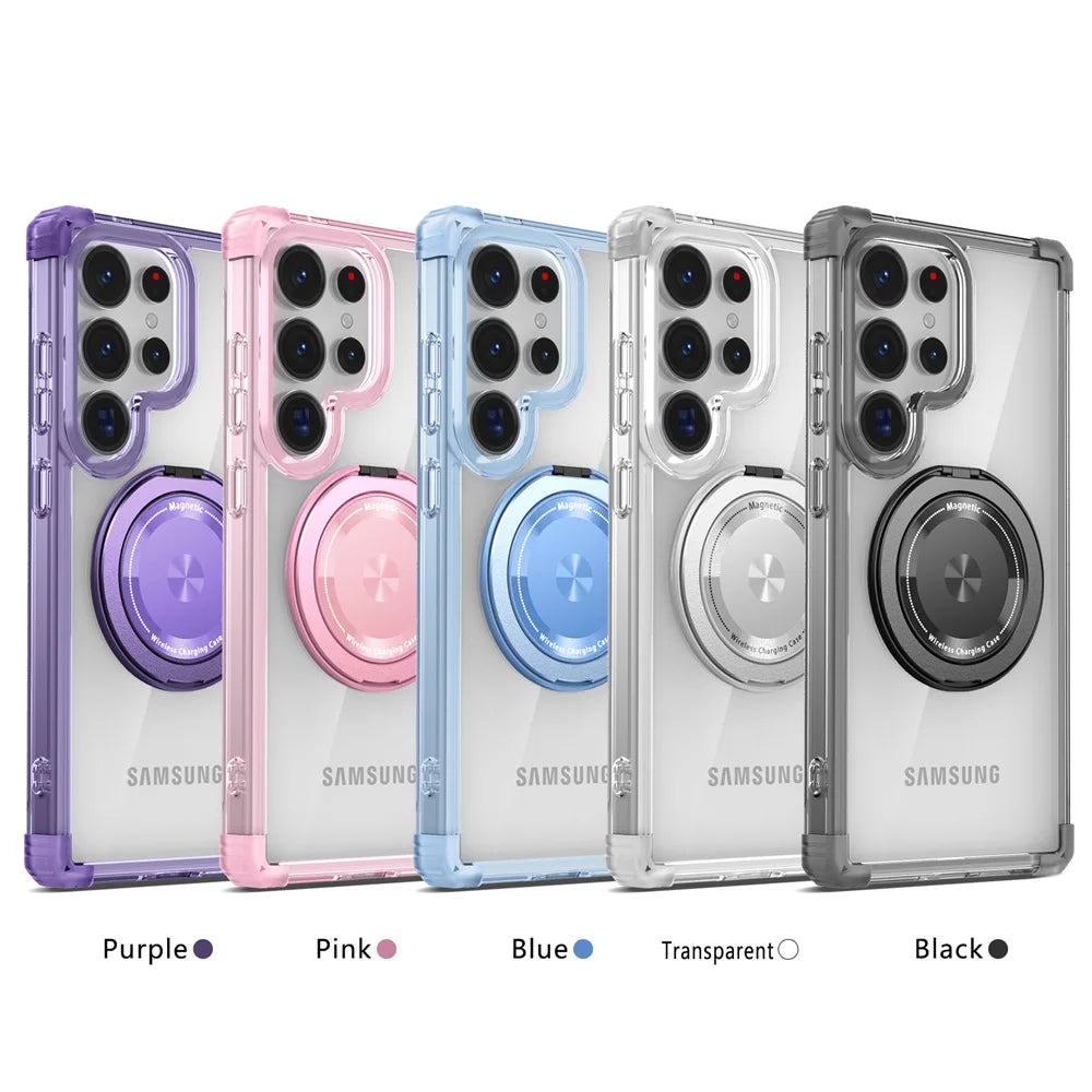 Rotating magnetic foldable transparent phone case suitable for Samsung