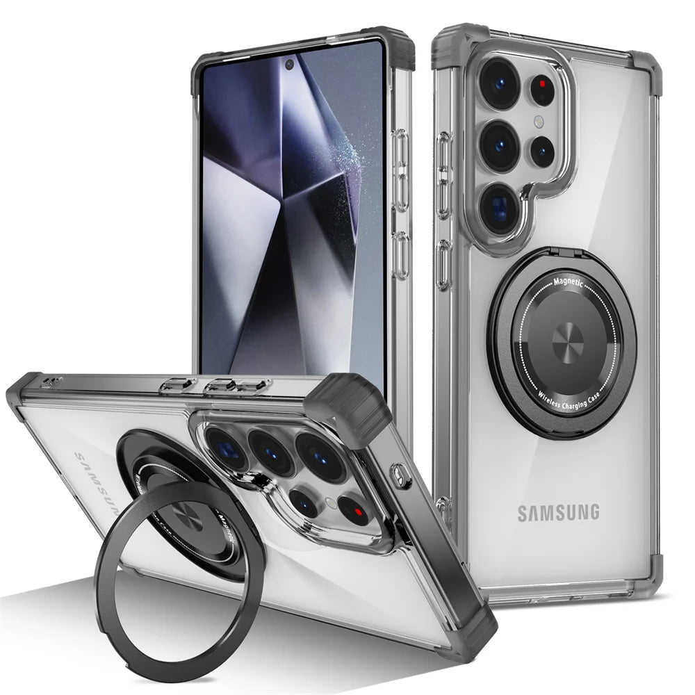 Rotating magnetic foldable transparent phone case suitable for Samsung