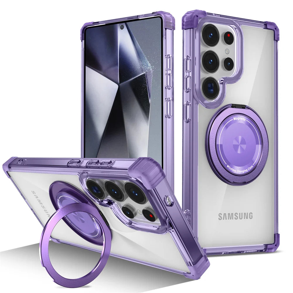 Rotating magnetic foldable transparent phone case suitable for Samsung