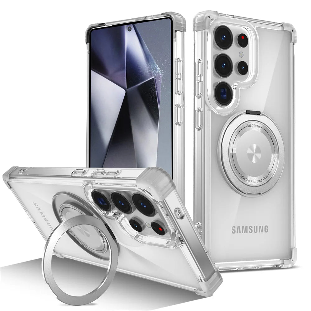 Rotating magnetic foldable transparent phone case suitable for Samsung