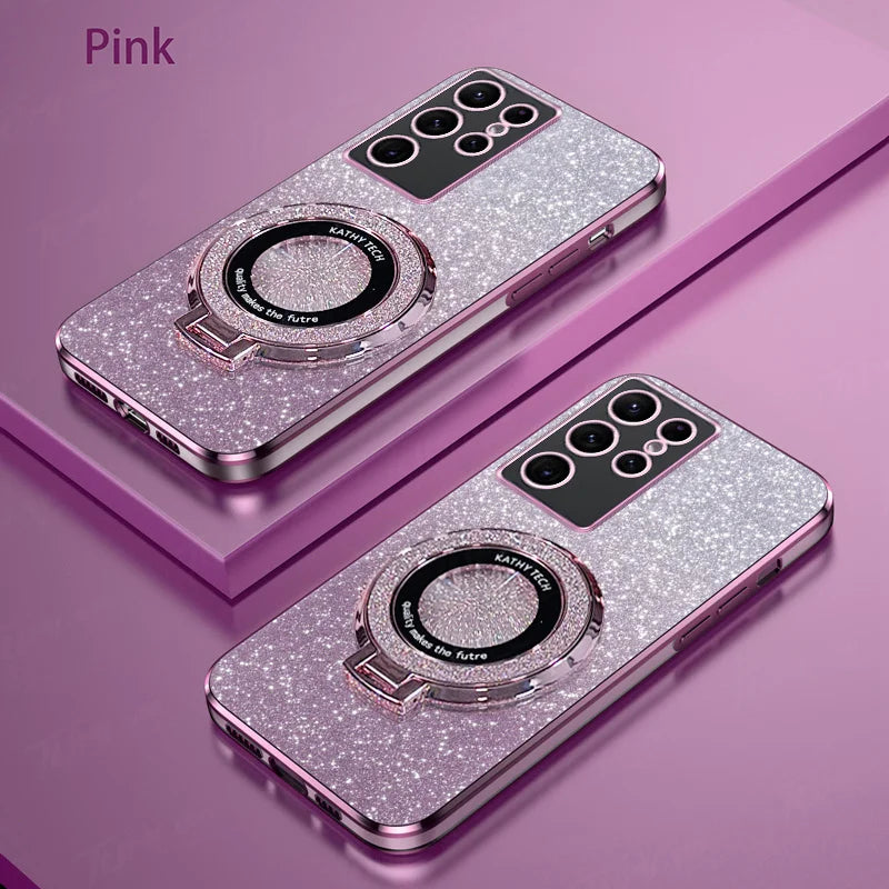 Glitter Plating Stand Holder Magnetic Case For Samsung