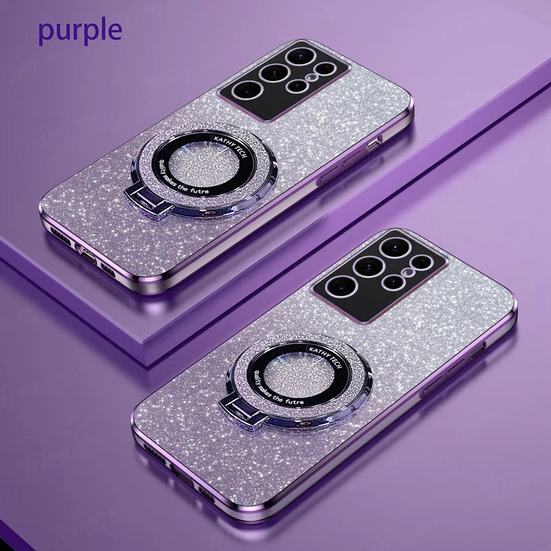 Glitter Plating Stand Holder Magnetic Case For Samsung