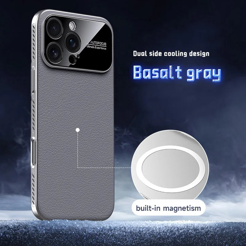 Leather magnetic phone case with side cooling vents suitable for iPhone