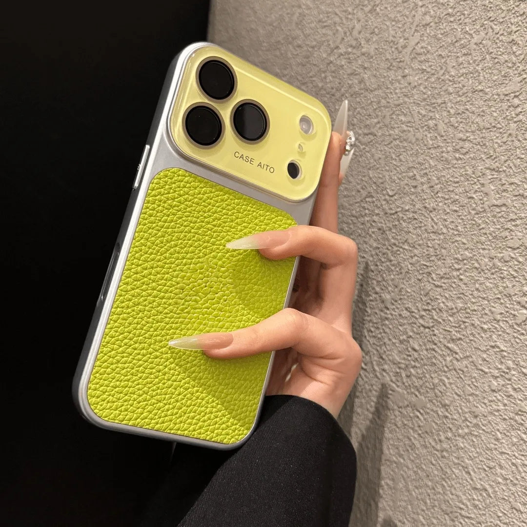 Creative Large Window Color Blocking PU Leather Case for iPhone