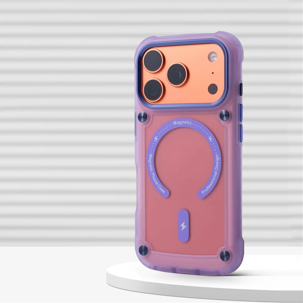 Matte Magnetic Frosted Translucent Anti-fall Case For iPhone Luxury Metal Button