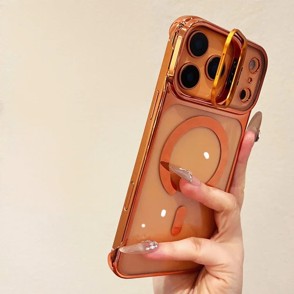 Clear Broderless PC Plating Case for iPhone Hold Lens Bracket