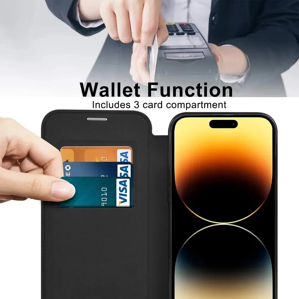 Flip leather wireless charging phone case for iPhone