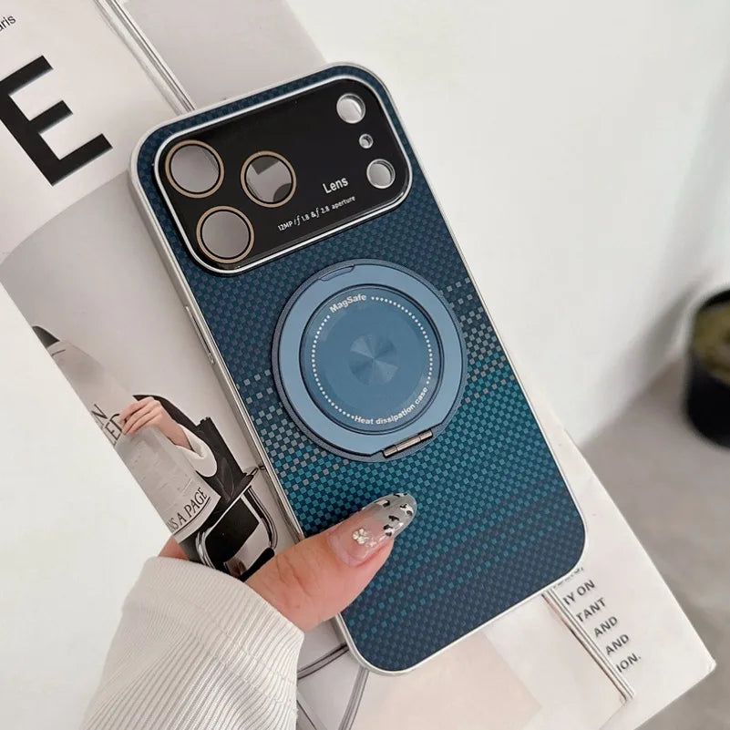 Soft Carbon Fiber Case For iPhone With Magsafe Magnetic Stand Holder