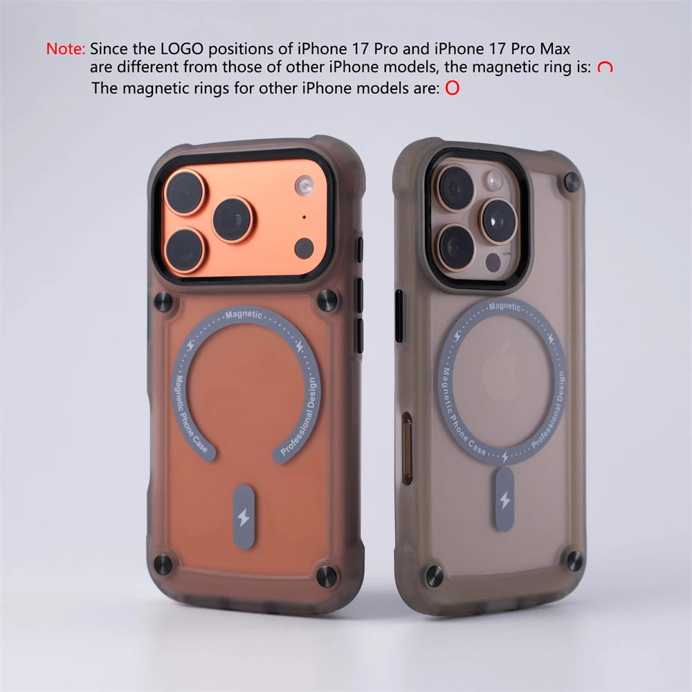 Matte Magnetic Frosted Translucent Anti-fall Case For iPhone Luxury Metal Button