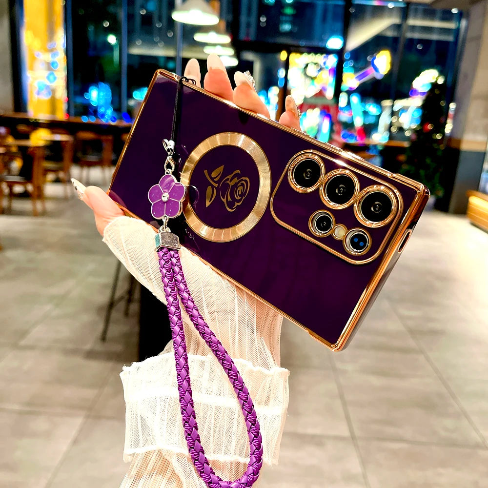 Plating Soft TPU Rose Case For Samsung For Lanyard Bracelet