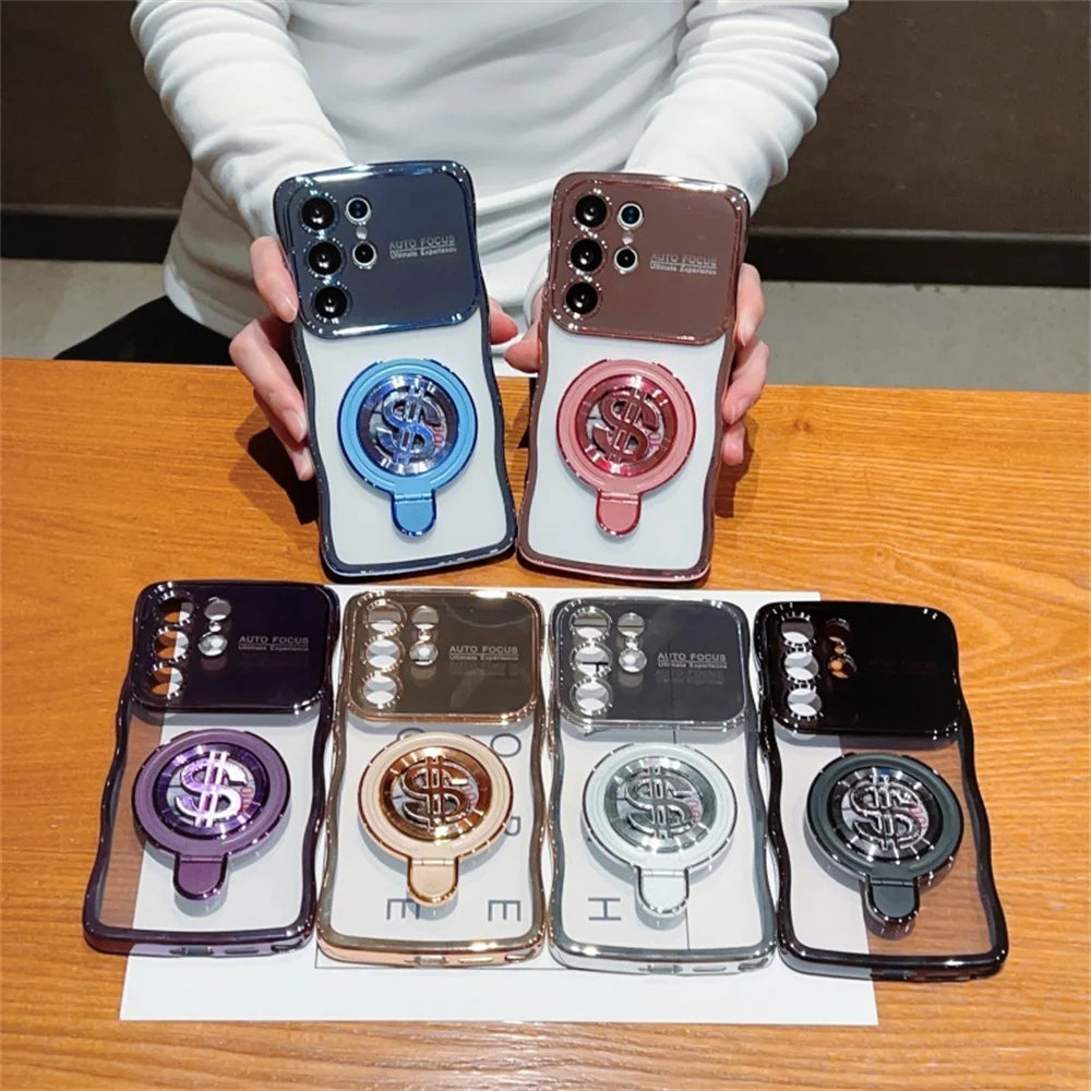 Electroplated money symbol rotating bracket phone case for Samsung