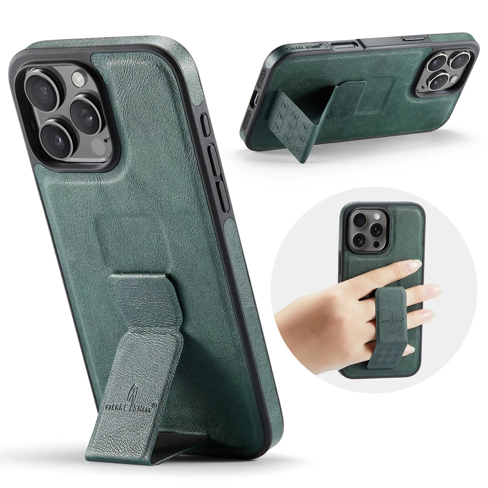 Leather+Soft Frame Cover Phone Case Finger Holder for IPhone