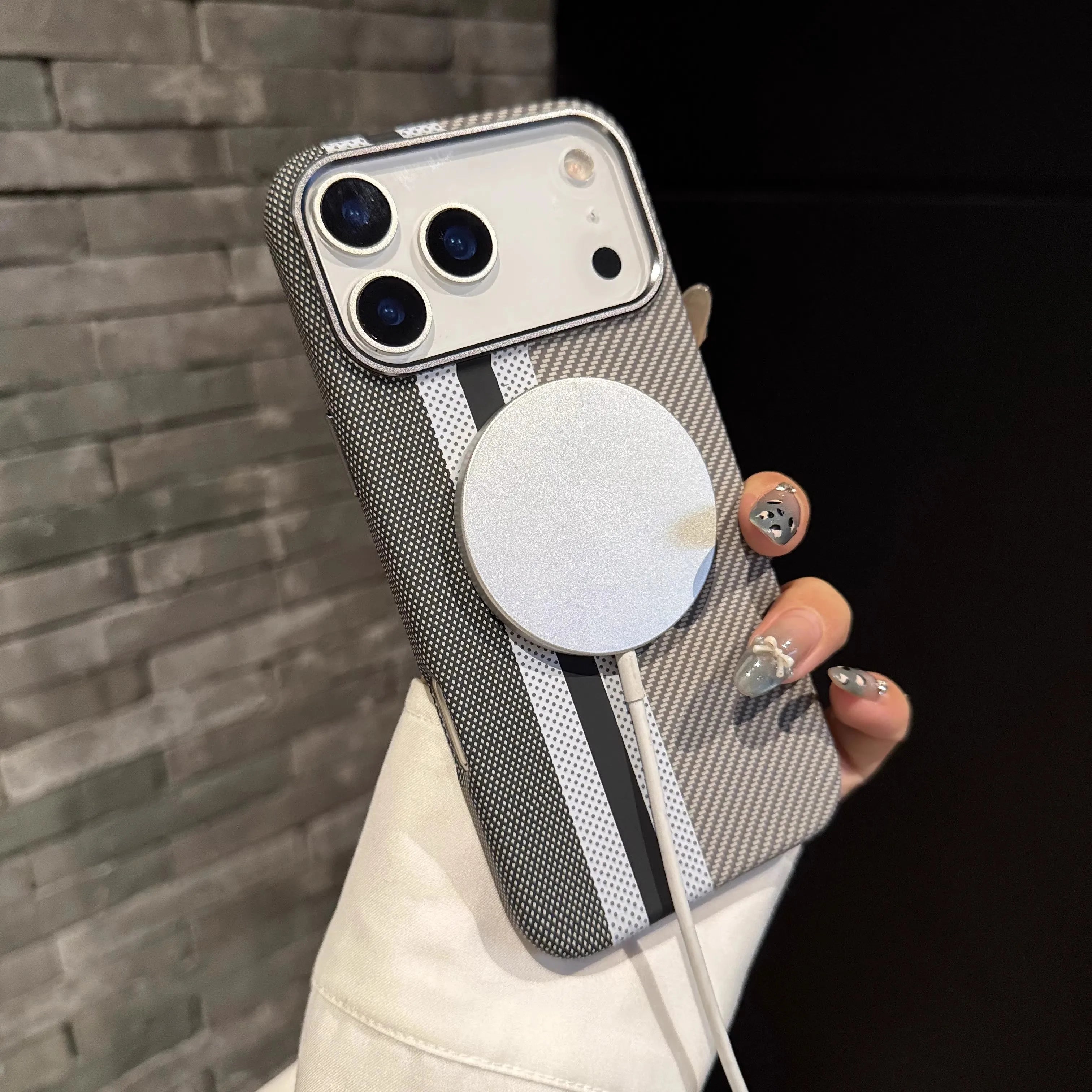 Carbon Fiber MagSafe Magnets Phone Case for iPhone Alloy Camera Protective Shell