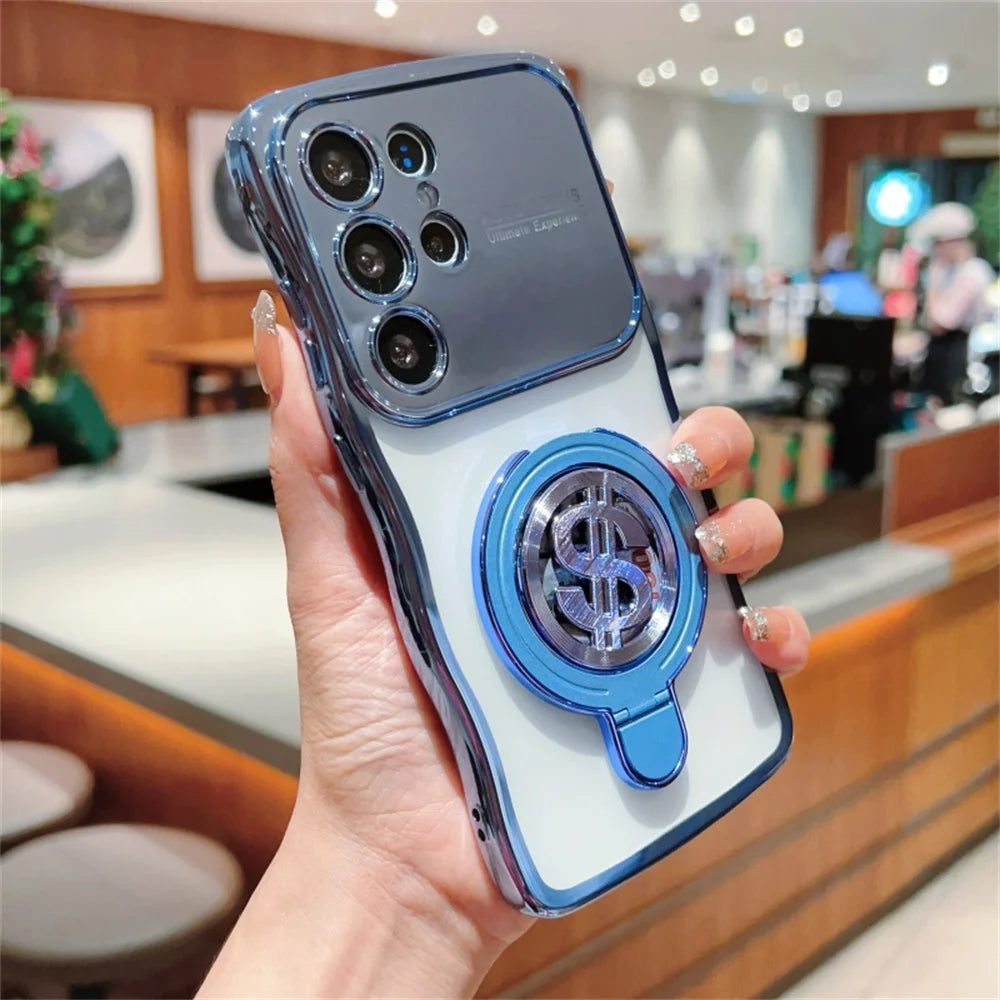 Electroplated money symbol rotating bracket phone case for Samsung