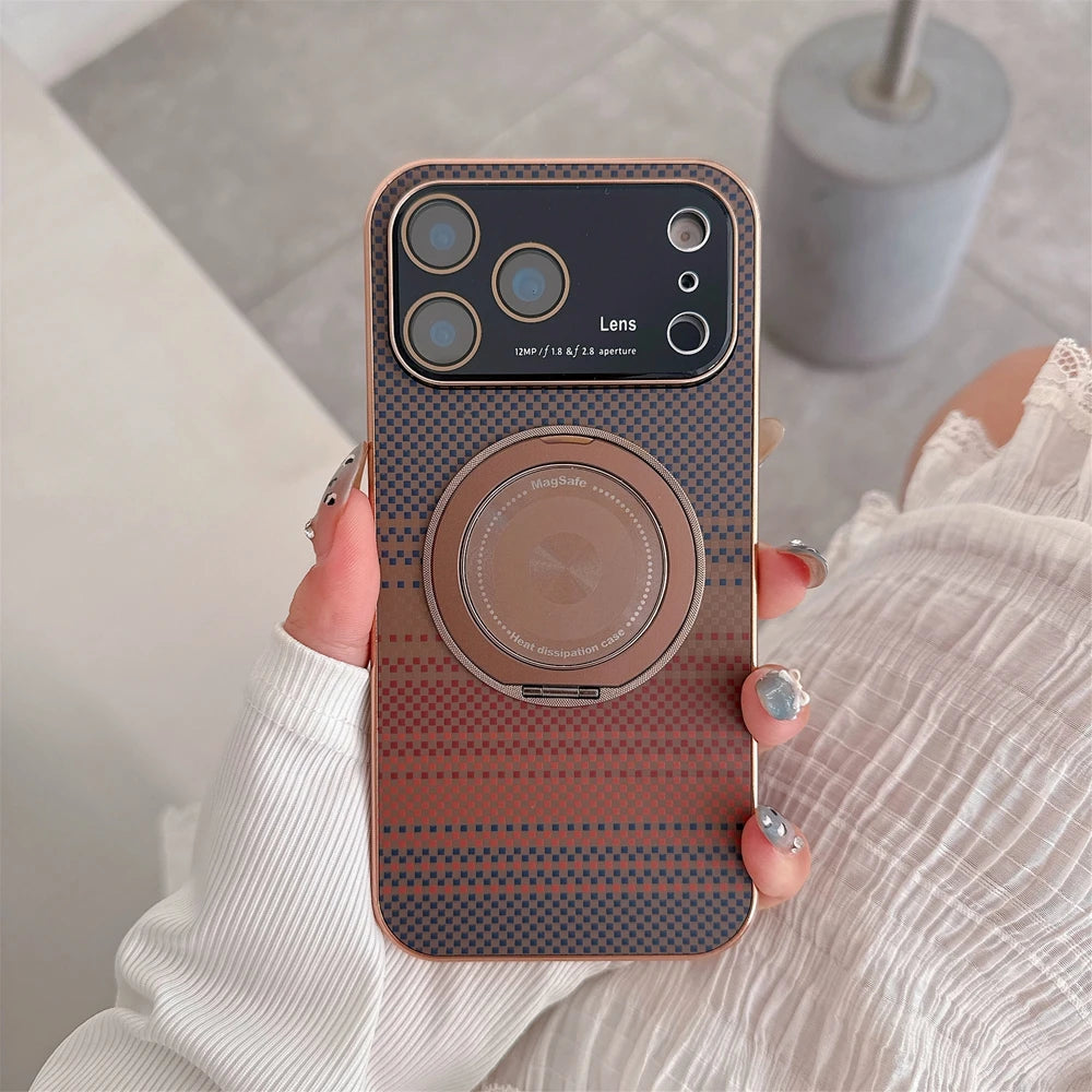 Soft Carbon Fiber Case For iPhone With Magsafe Magnetic Stand Holder