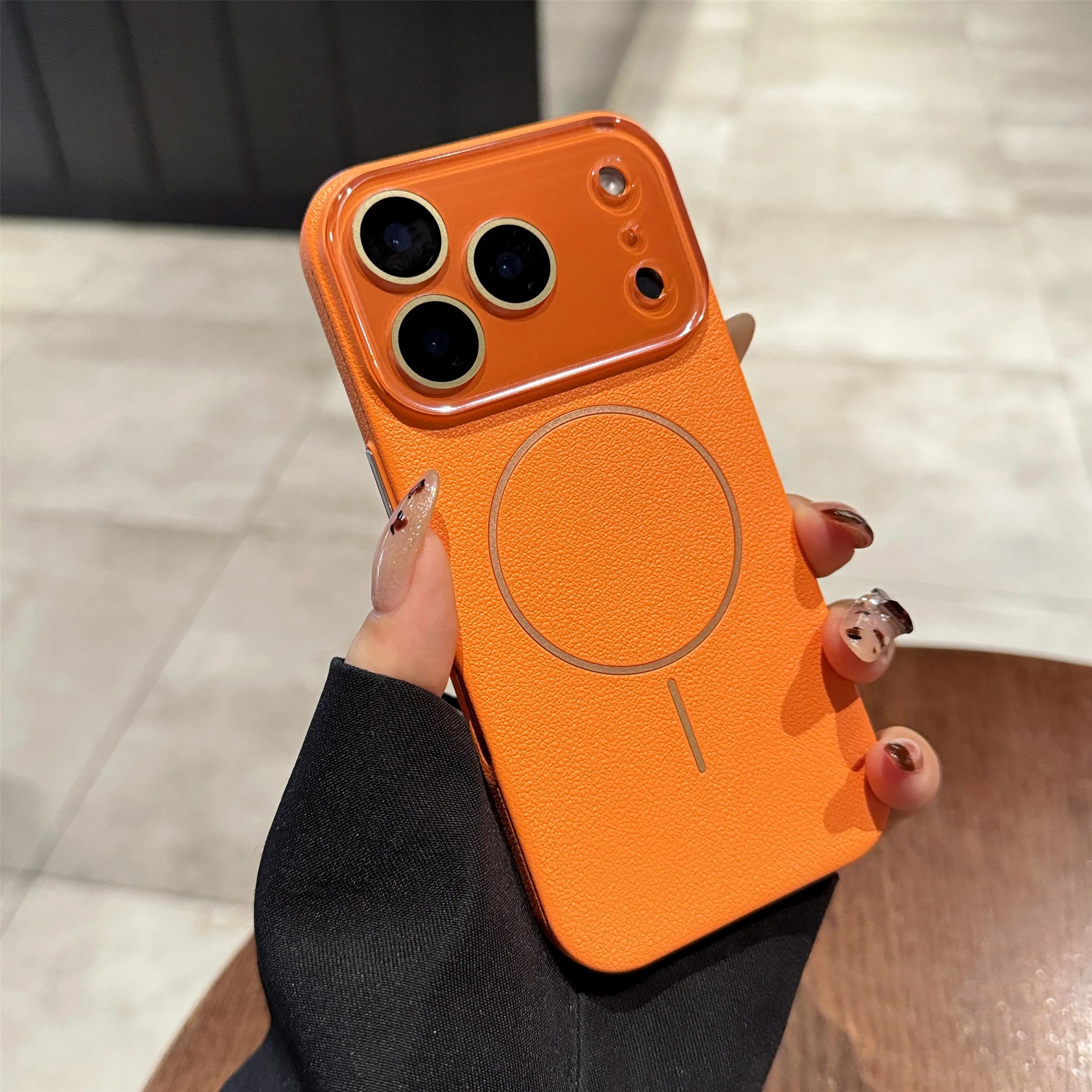 Lens-covering Vegan Leather Phone Case for iPhone