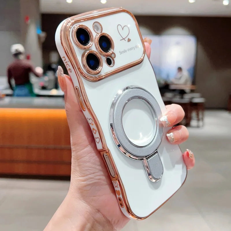 Wave Plating Side Love Heart Phone Case For iPhone