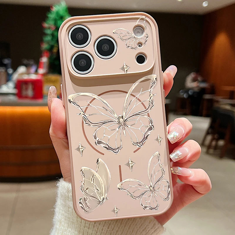 Gold Butterfly Pattern Magnetic Phone Case For iPhone