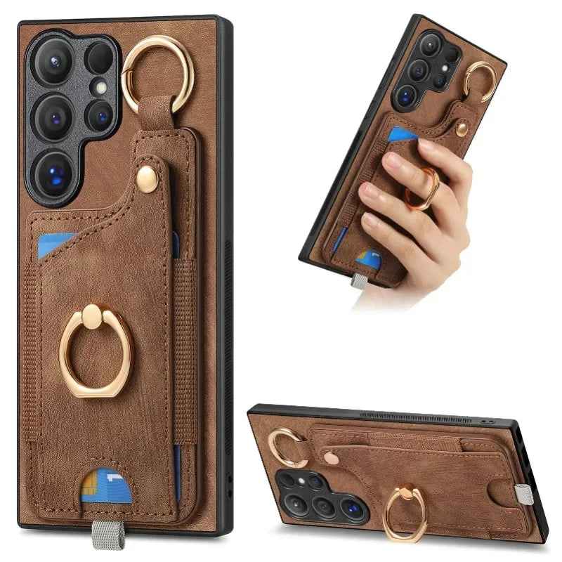 Leather magnetic wallet card insert phone case for Samsung