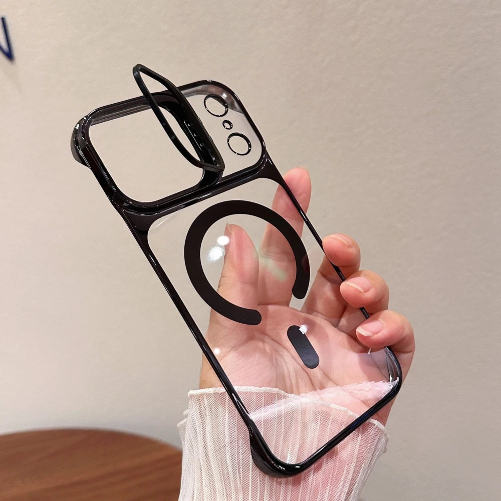 Clear Broderless PC Plating Case for iPhone Hold Lens Bracket