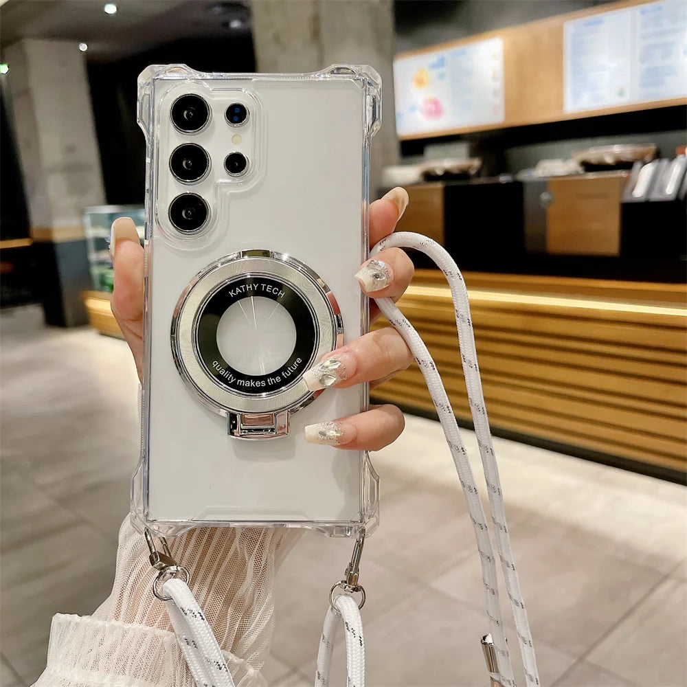 Electroplating bracket magnetic charging lanyard phone case suitable for Samsung