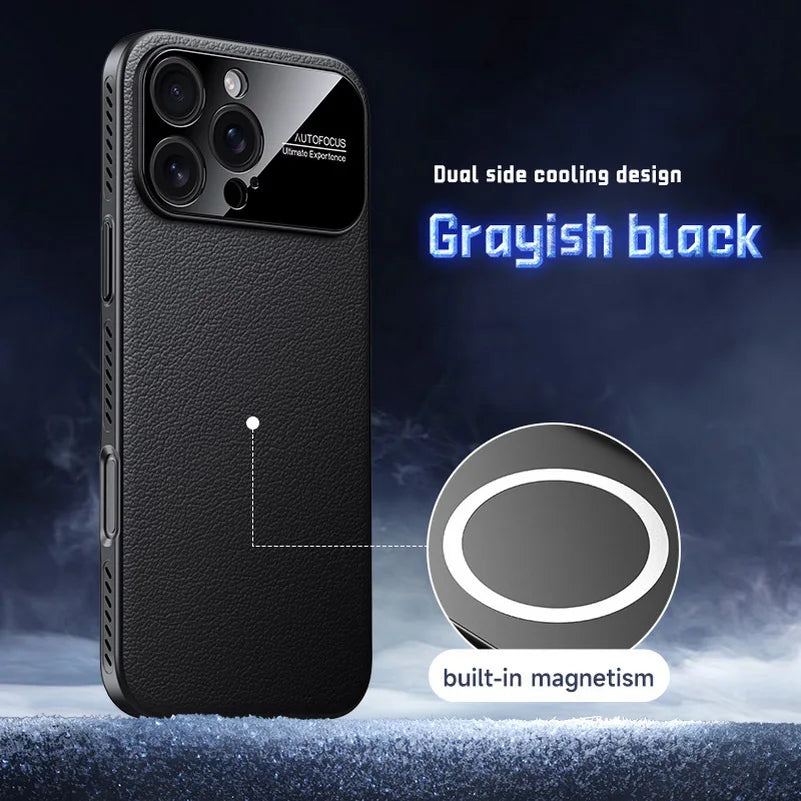 Leather magnetic phone case with side cooling vents suitable for iPhone