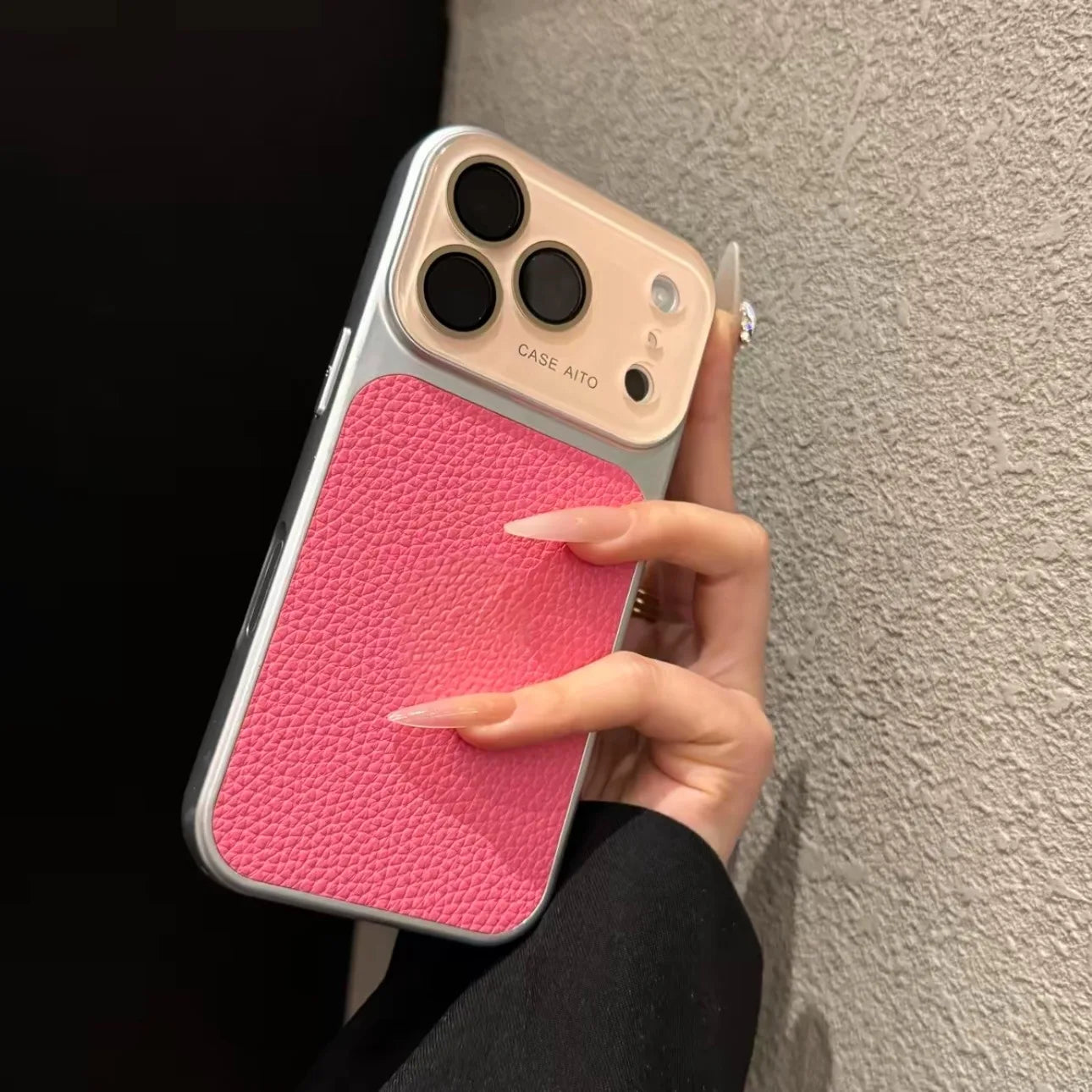Creative Large Window Color Blocking PU Leather Case for iPhone