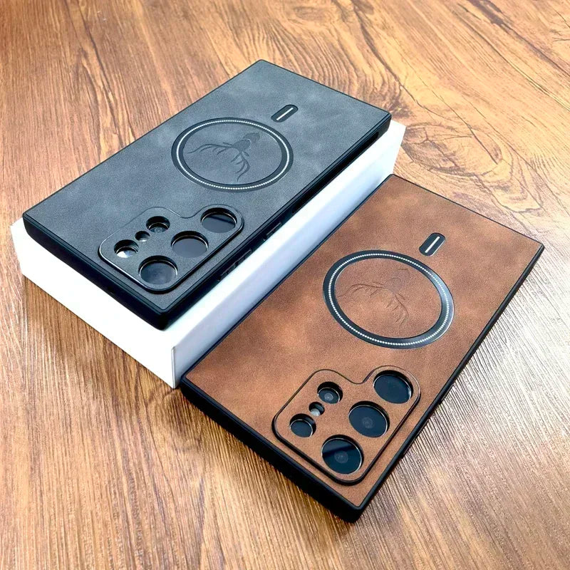 Retro PU phone case with wireless charging suitable for Samsung