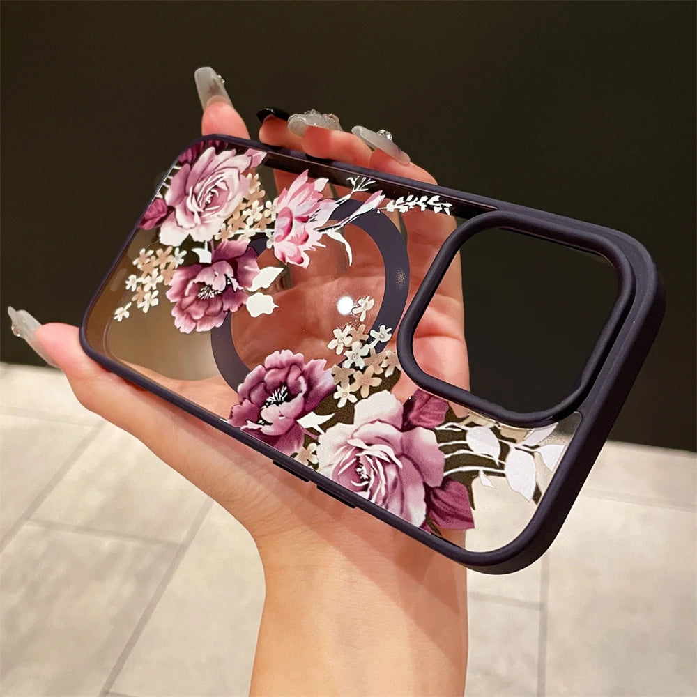 Luxury retro floral magnetic Magsafe phone case for iPhone