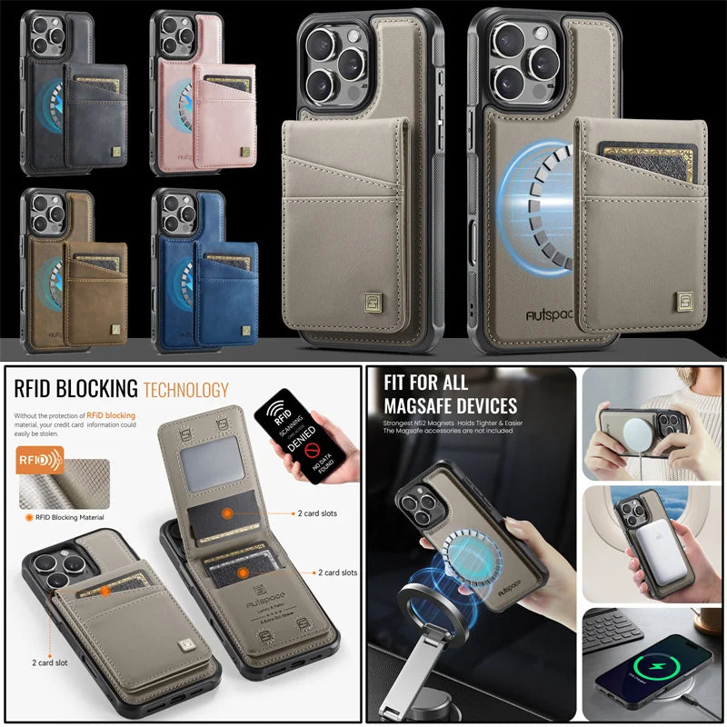 Magsafe Card Holder Bag Flip Leather Case For iPhone
