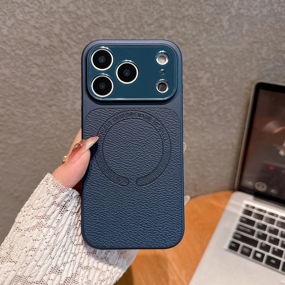 Lychee pattern leather magnetic phone case for iPhone