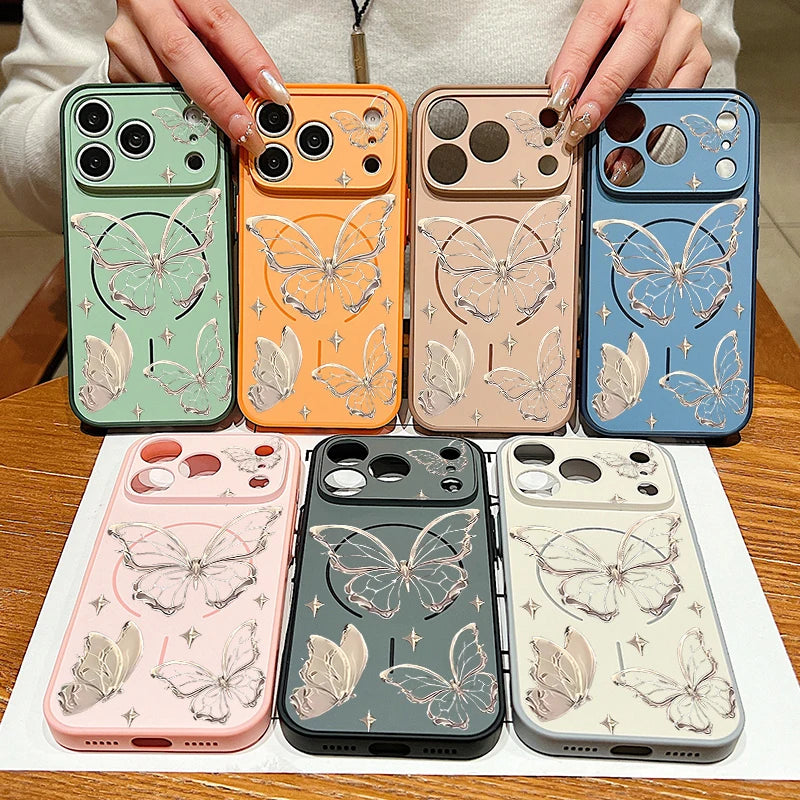 Gold Butterfly Pattern Magnetic Phone Case For iPhone