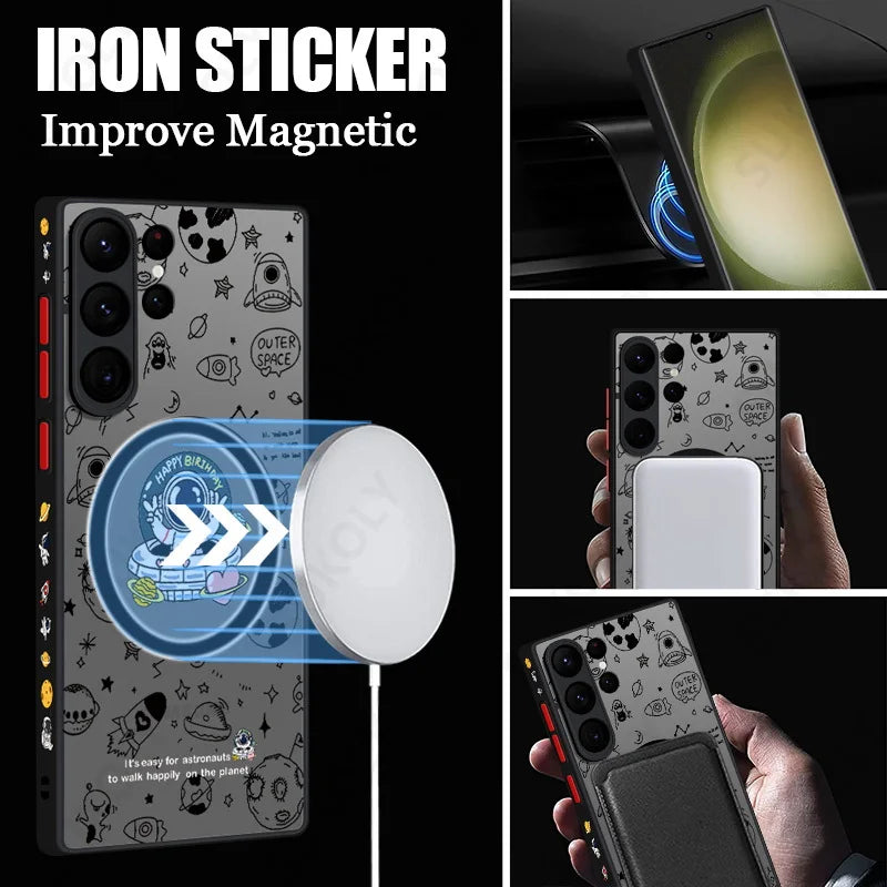 Magnetic Astronaut Pattern Phone Casefor Samsung