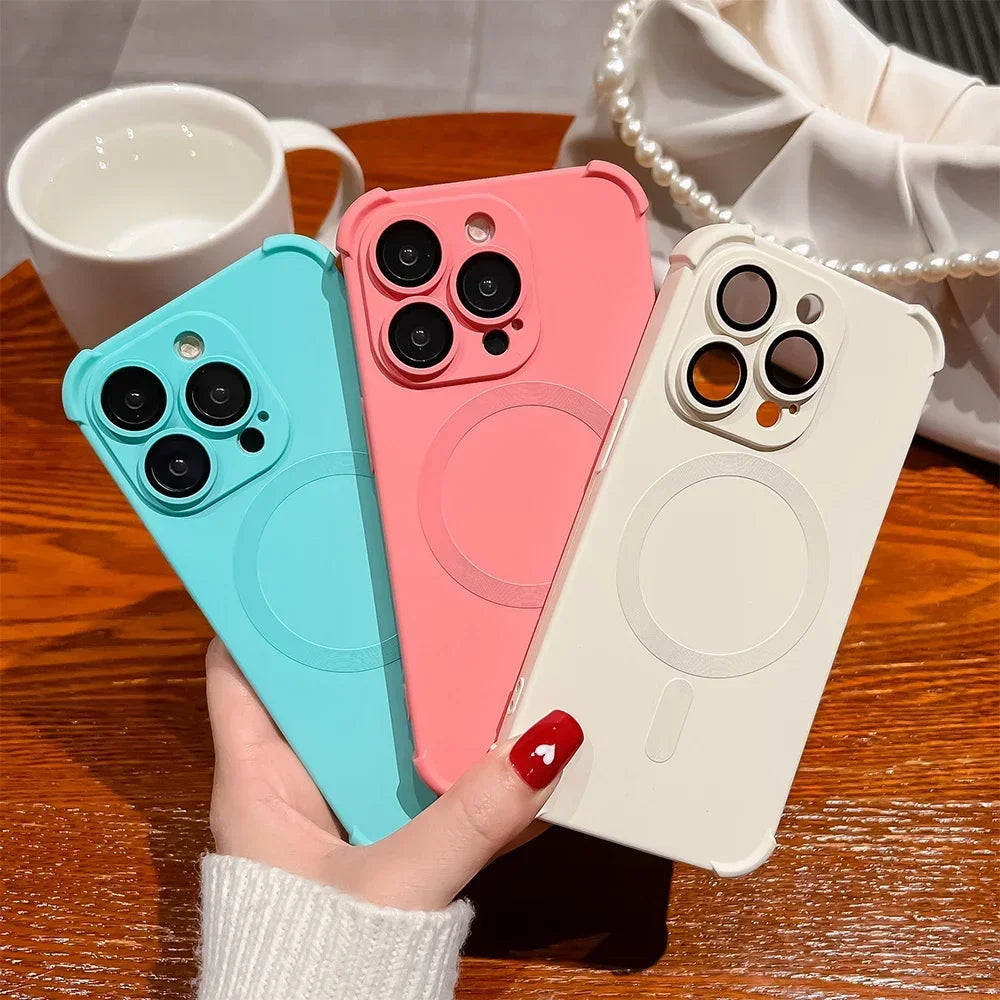 Air-cushion Matte Liquid Silicone Magnetic Case for iPhone