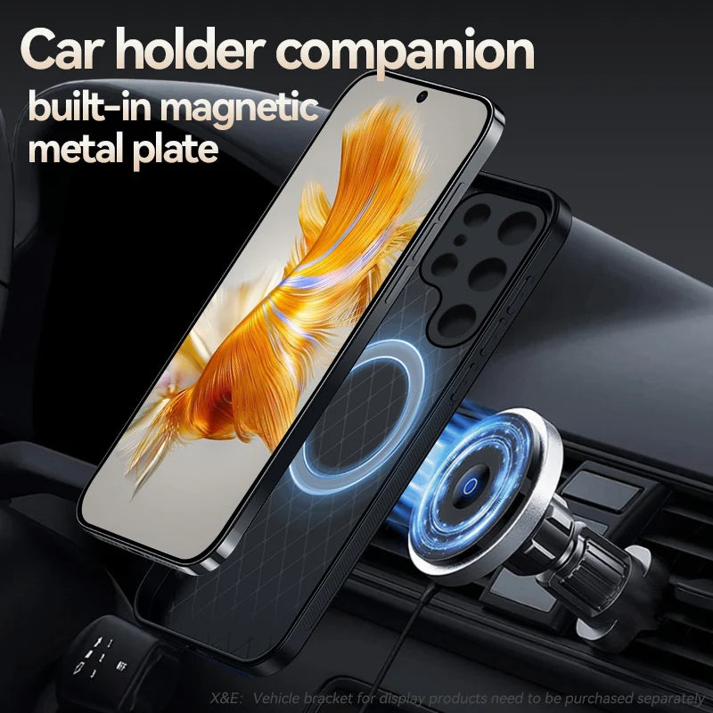 For Magnetic Car Holder Luxury Leather Phone Case For Samsung