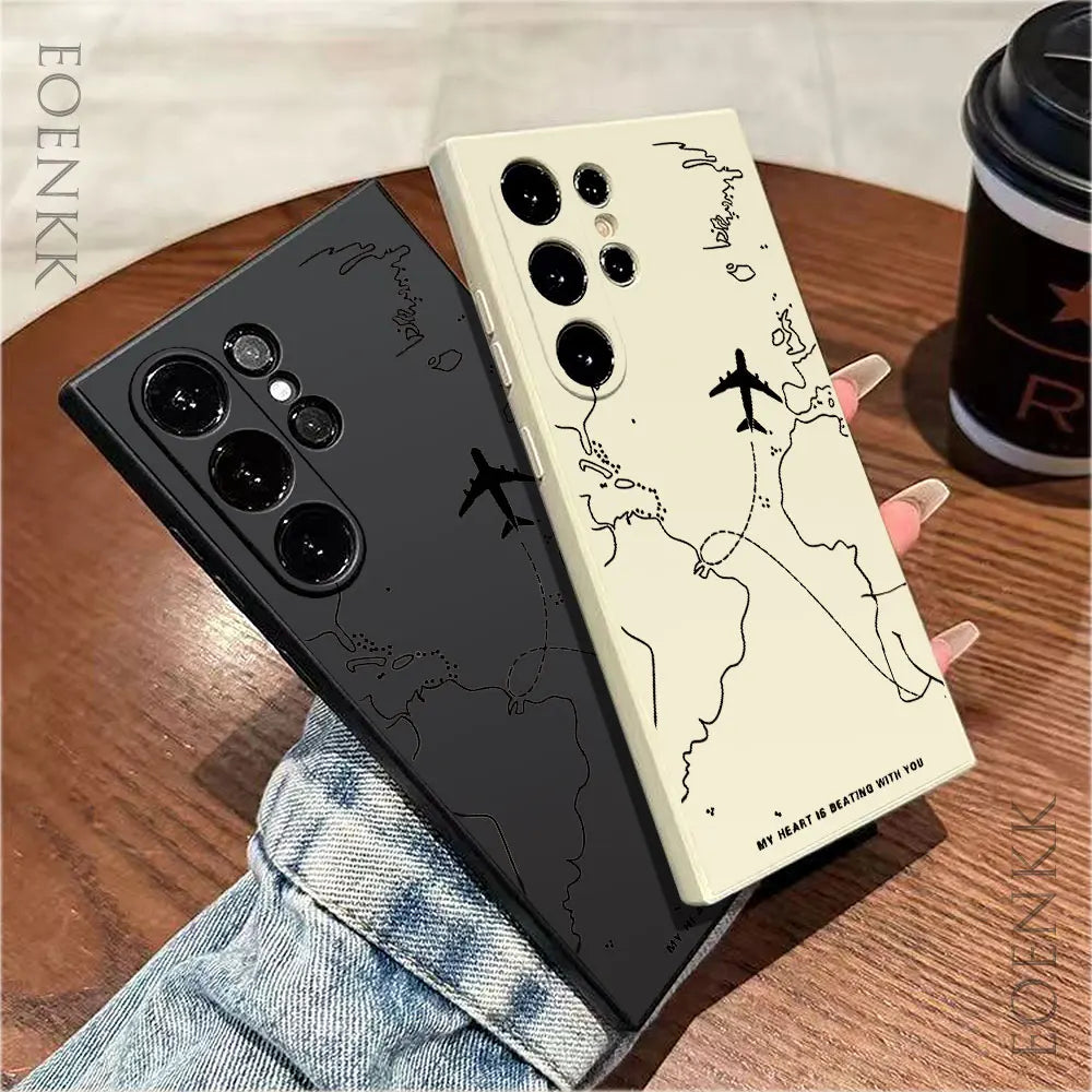 Silicone phone case with airplane route pattern for Samsung