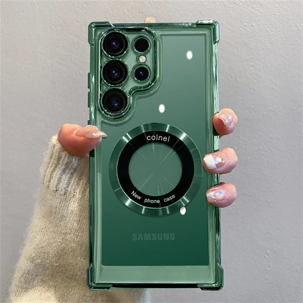 Luxury electroplated magnetic transparent phone case for Samsung