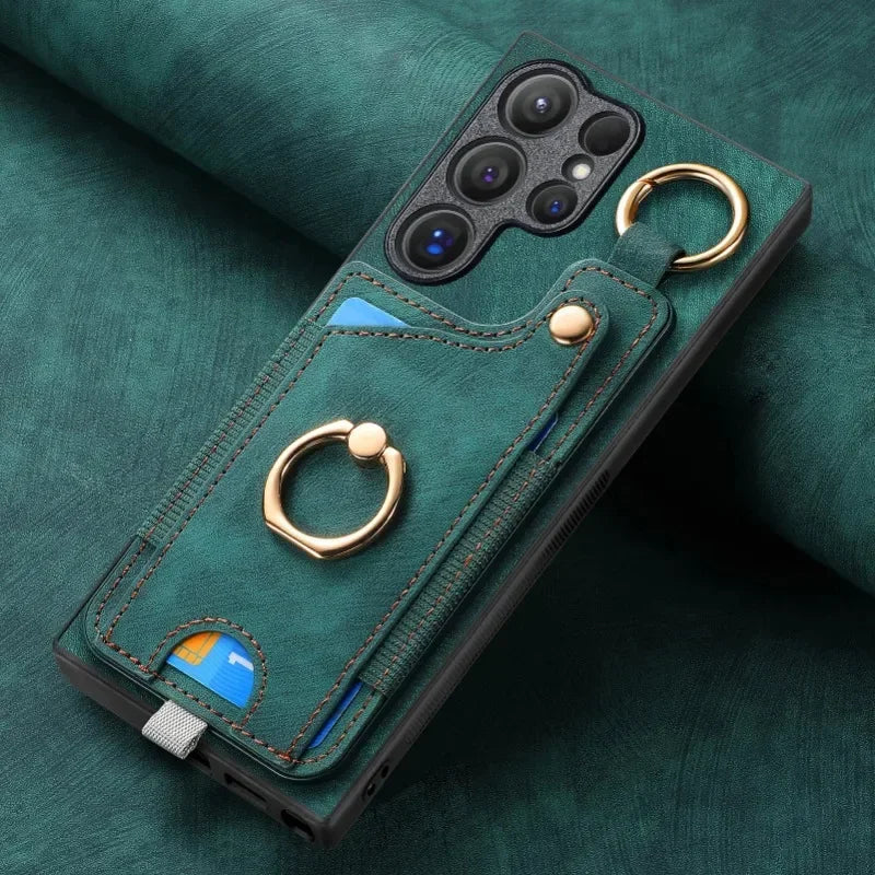 Leather magnetic wallet card insert phone case for Samsung