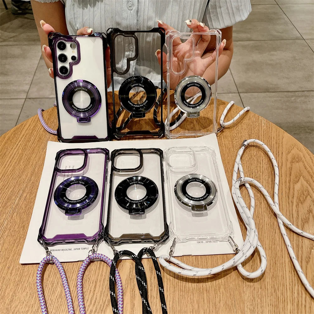 Electroplating bracket magnetic charging lanyard phone case suitable for Samsung