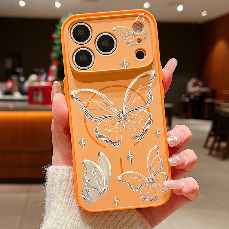Gold Butterfly Pattern Magnetic Phone Case For iPhone