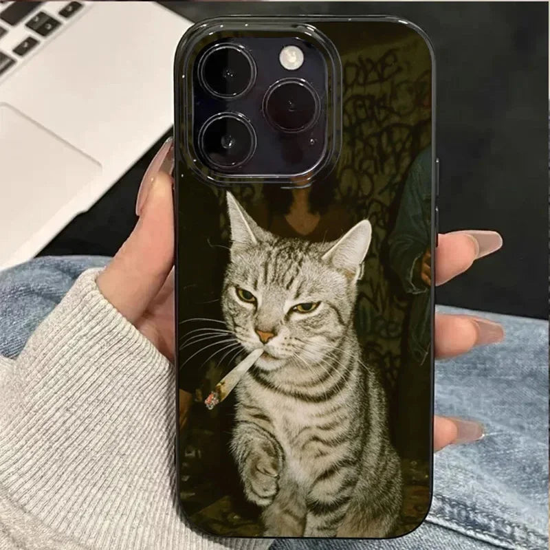 Fashion Kitten Smoking Pattern Phone Case For iPhone
