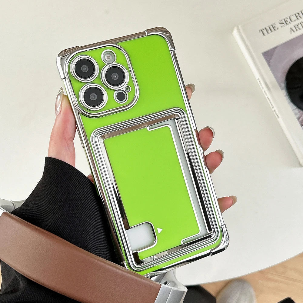 Solid color electroplated card insertion phone case for iPhone