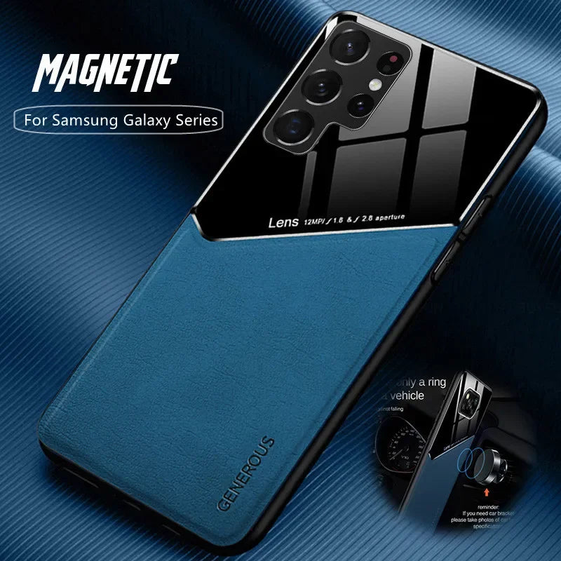 Leather magnetic holder phone case suitable for Samsung