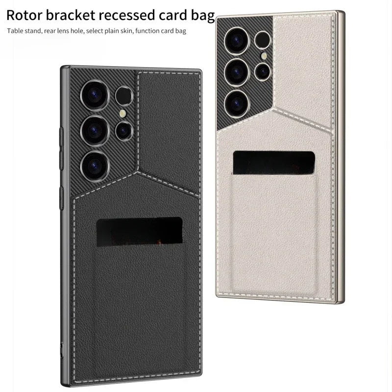 Armor Leather Card Holder with Magnetic Folding Holder for Galaxy S Series