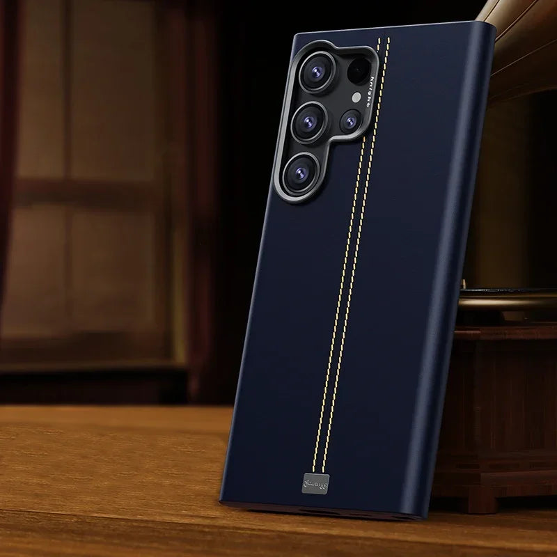 Solid Color Retro Leather Case for Samsung Matte Anti-Fingerprint Cover