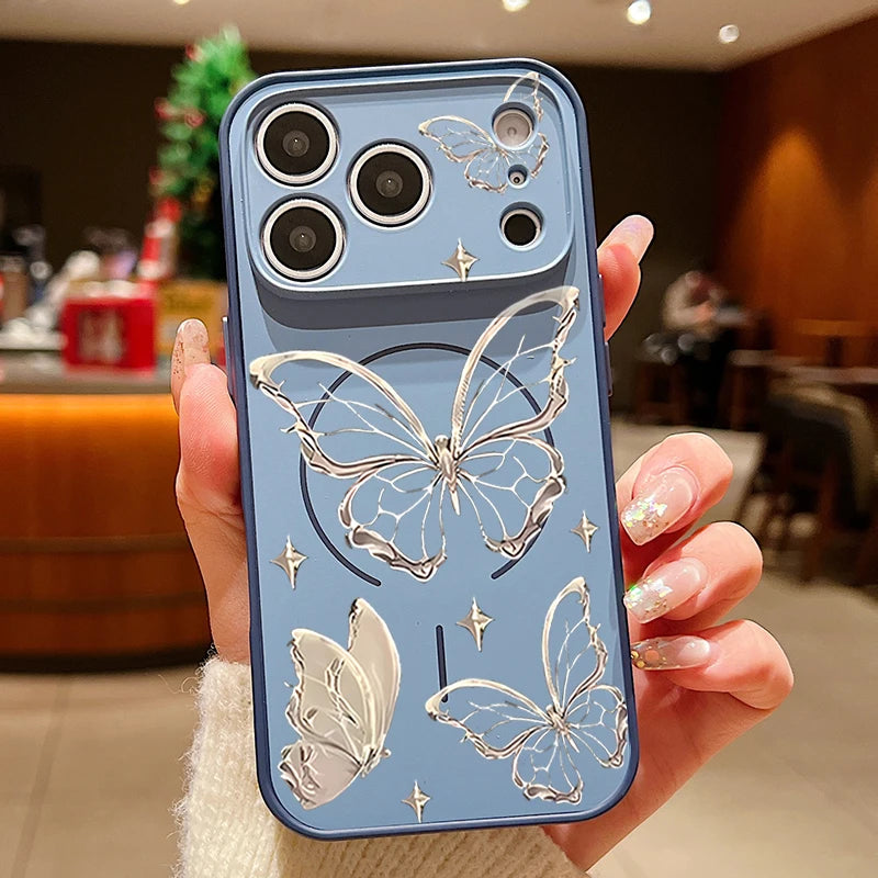 Gold Butterfly Pattern Magnetic Phone Case For iPhone