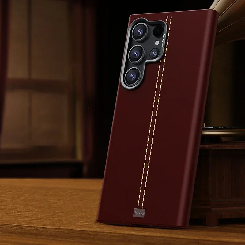 Solid Color Retro Leather Case for Samsung Matte Anti-Fingerprint Cover