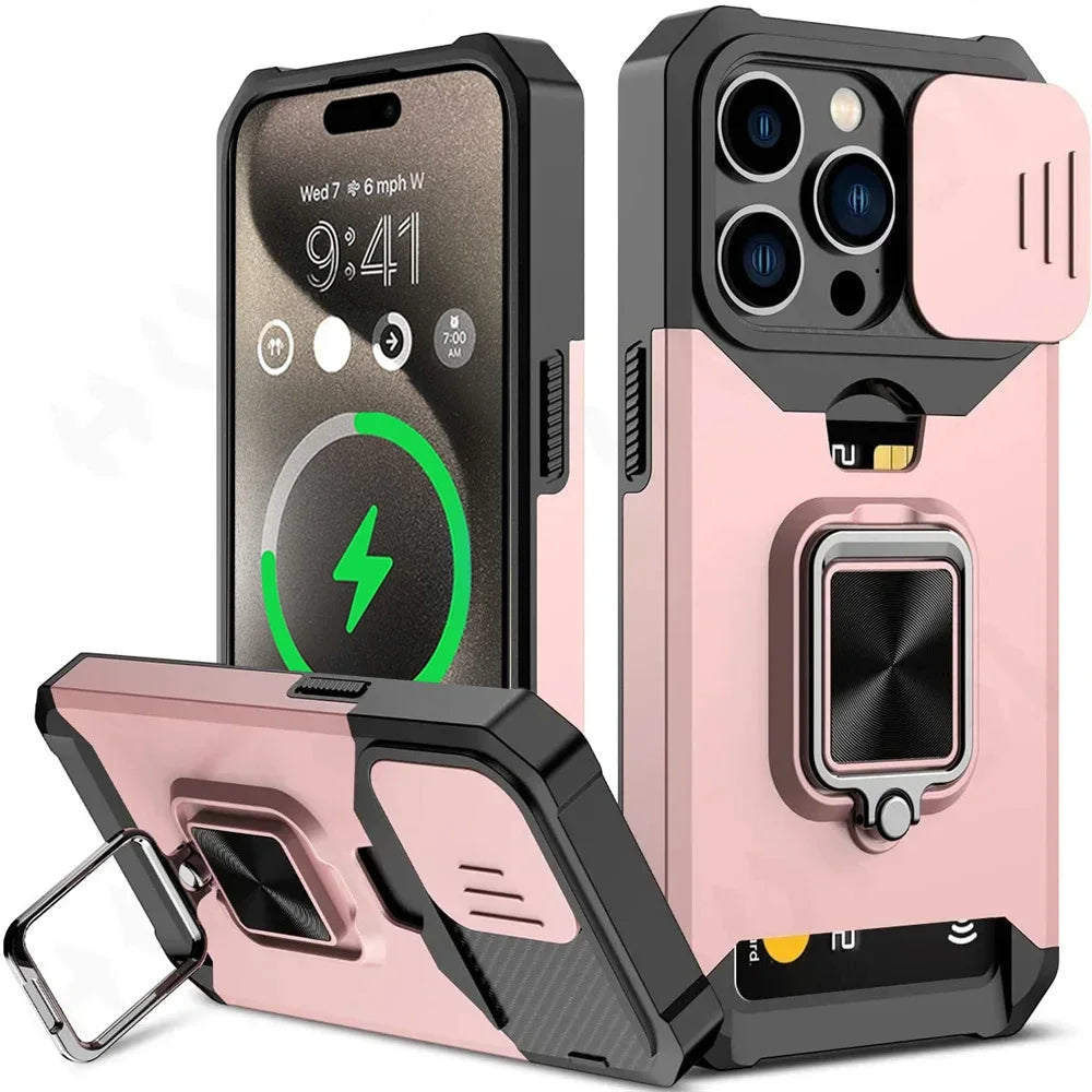 Camera Card Holder Slot Duty Wallet Protective Case For iPhone