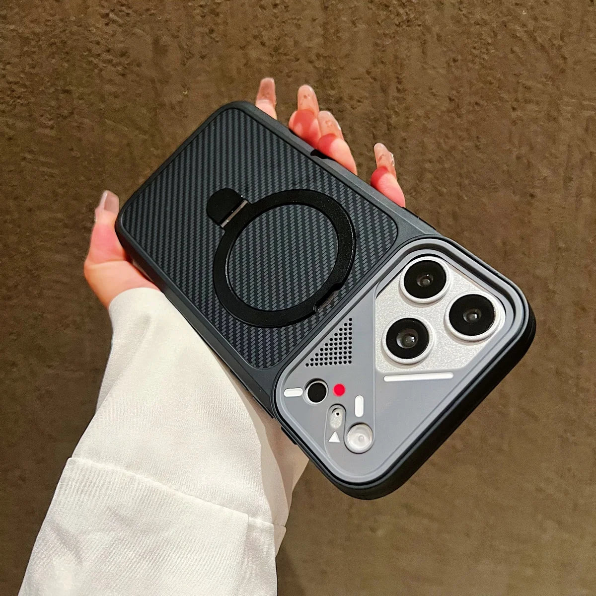 Plating Carbon Fiber Pattern Bracket For Magsafe Magnetic Case For iPhone