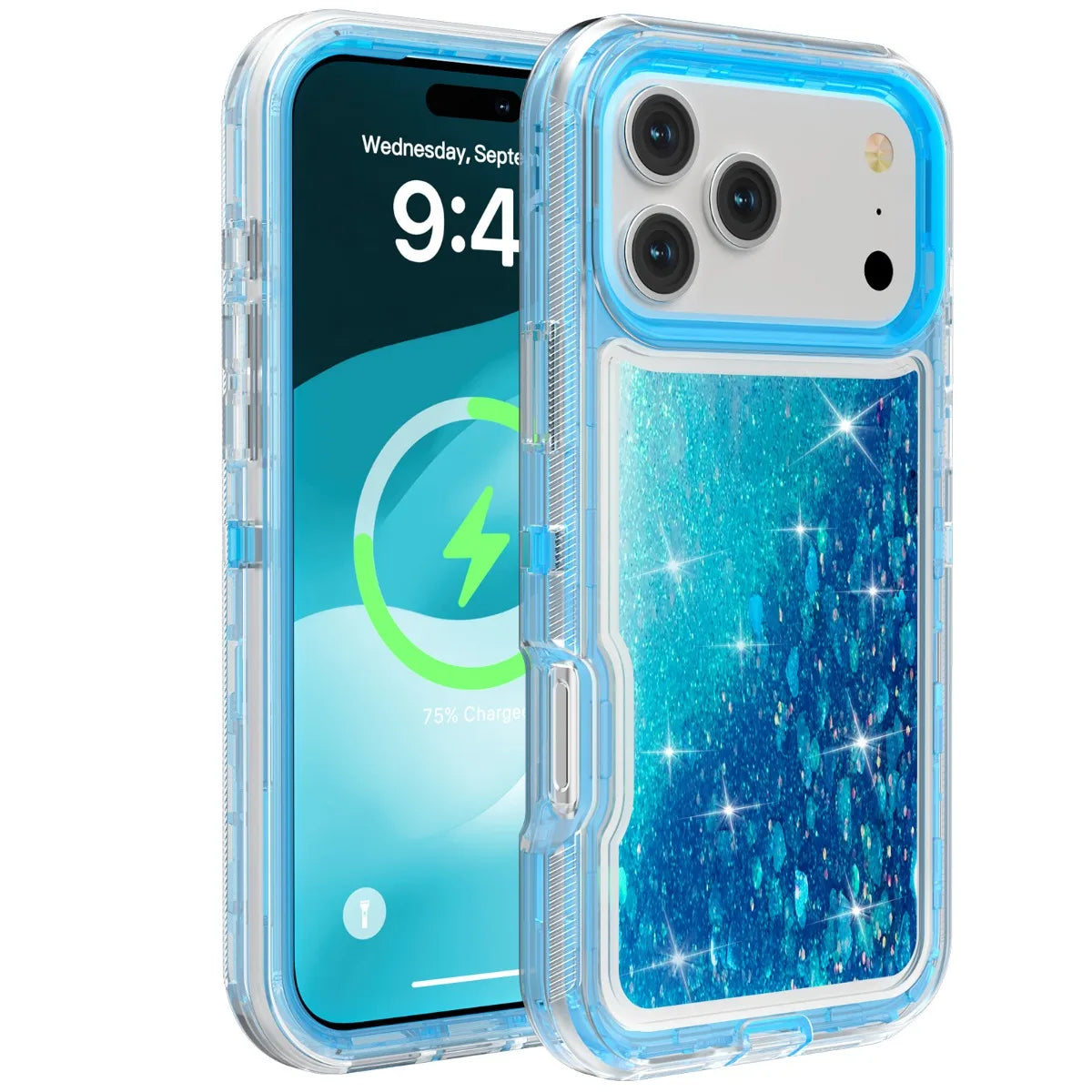 3 IN 1 OTT Heavy Duty Glitter Liquid Quicksand Box Phone Case For iPhone